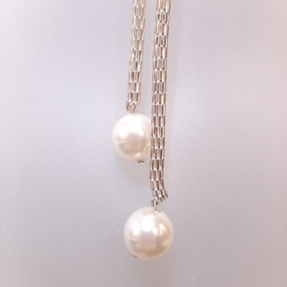 4Pc Set Faux Pearl Silver Chain Jewelry Lariat Knot Necklace Bracelet Tassel - Picture 12 of 13
